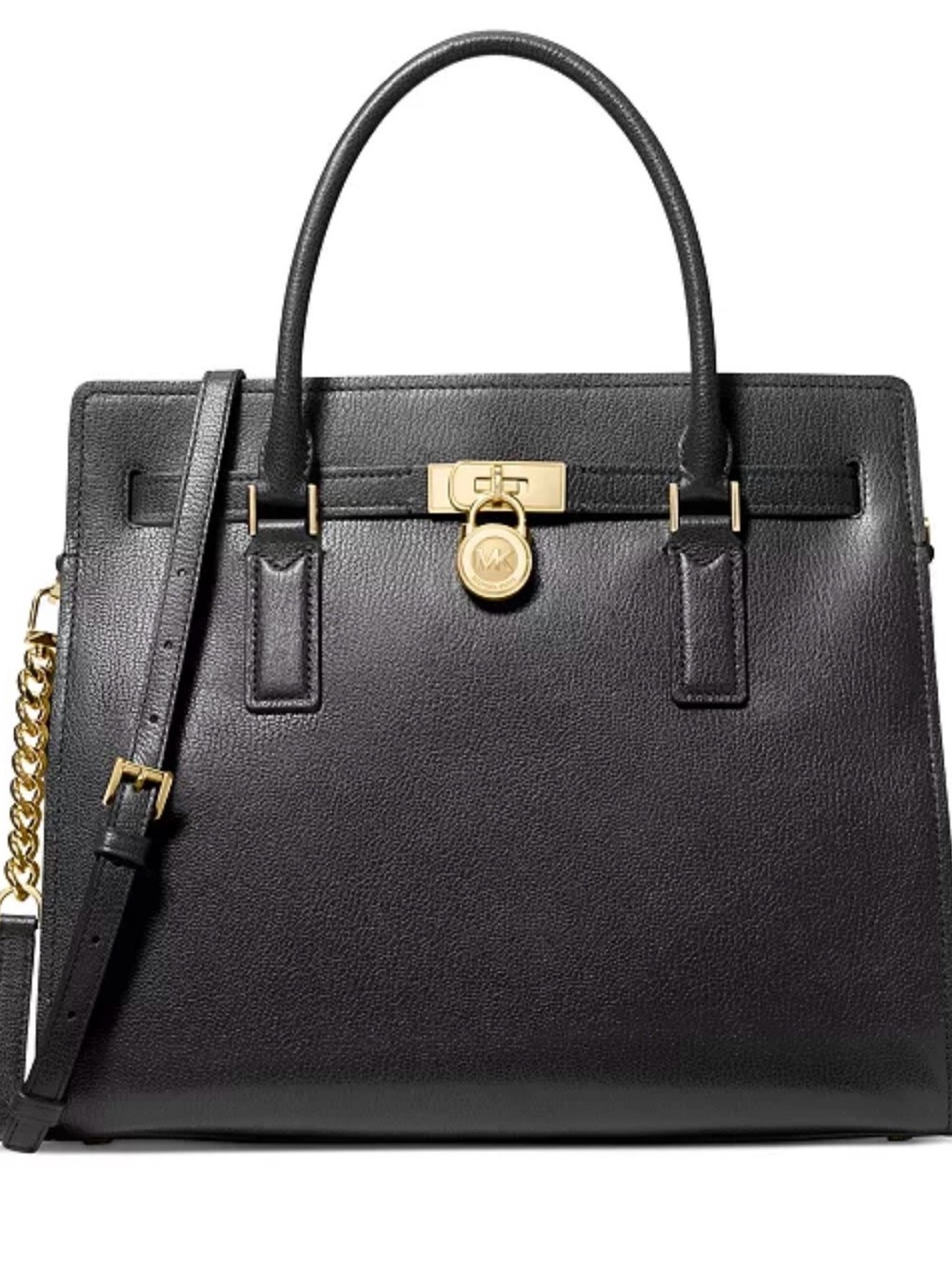 Michael Kors Hamilton Black Leather Satchel Crossbody Gold Hardware Large
